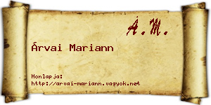 Árvai Mariann névjegykártya